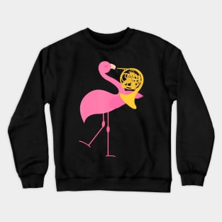 Beautiful Flamingo Playing French Horn Musician Crewneck Sweatshirt